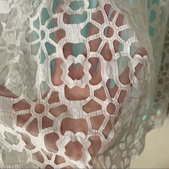 ELISA B. Lace Sleeveless Party Dress Teal Turquoise White Special Occasion Sz 10 - Picture 12 of 16